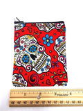 Red Sugar Skull Fabric Coin Pouch, Small Bag, Coin Purse, Coin Wallet, Change Purse, Printed Fabric