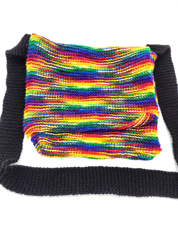Rainbow Handmade Messenger Bag, Purse, Long Strap Bag, Handcrafted Yarn Bag