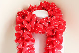 Red and White Polkadot Ruffle Scarf, Handmade Scarf, Winter Scarf, Long Scarf