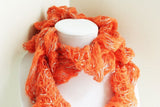 Orange Silver Sequins Ruffle Knit Scarf, Handmade Scarf, Winter Scarf, Long Scarf