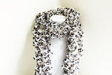 White with Black Animal Print Ruffle Scarf, Handmade Scarf, Winter Scarf, Long Scarf