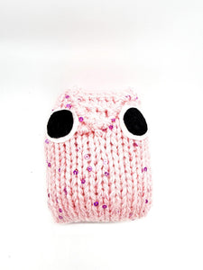 Pink Sequin Owl Stuffed Toy, Knit Animal Child Toy, Handmade Gift