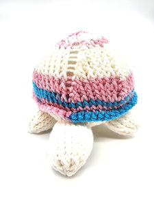 Transgender Pride Turtle, Stuffed Animal, Hand Knit Toy Plushie