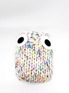 Colorful White Owl Stuffed Toy, Knit Animal Child Toy, Handmade Gift