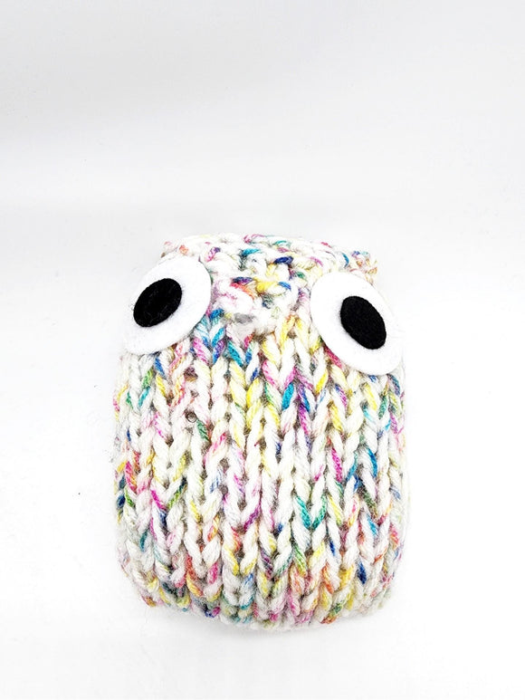 Colorful White Owl Stuffed Toy, Knit Animal Child Toy, Handmade Gift