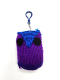 Purple and Blue Owl Stuffed Toy Keychain, Knit Animal Child Toy, Handmade Gift