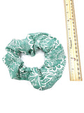 Green Floral Hair Scrunchie, Elastic Cotton Fabric Hair Tie