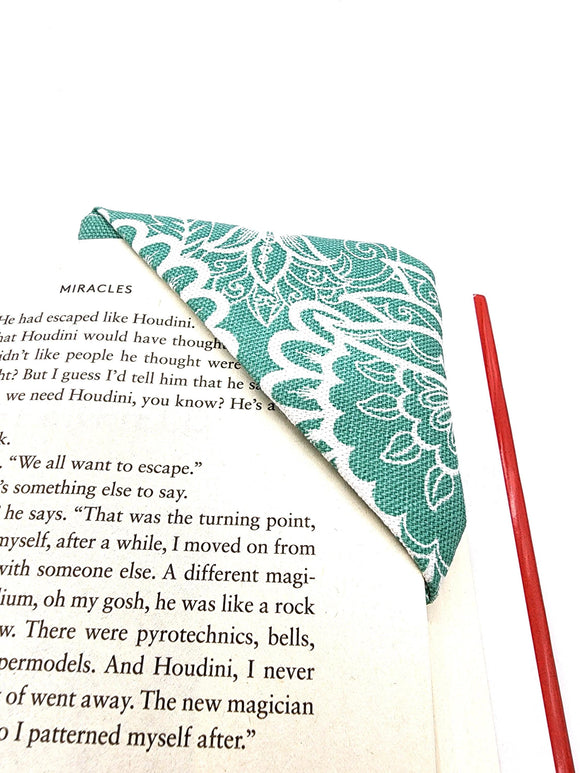 Green Floral Fabric Corner Bookmark, Cup Coaster, Book Corner Marker