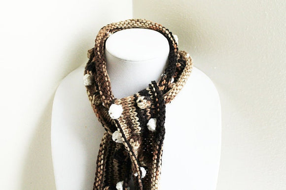 Brown Hot Cocoa Knit Scarf, Handmade Scarf, Winter Scarf, Long Scarf