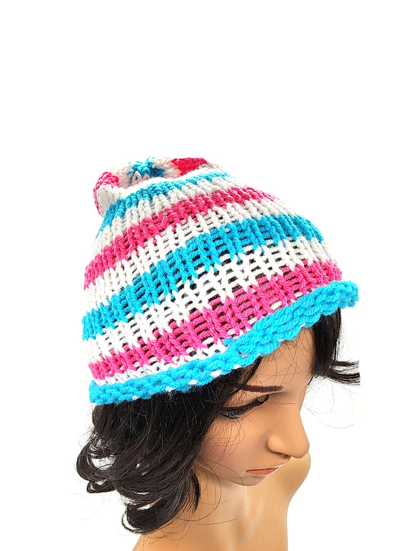 Transgender Beanie Winter Hat, Hand Knit Hat