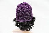 Purple and White Knit Beanie Hat, Handmade Hat, Stretch Beanie, Hand Knit Hat