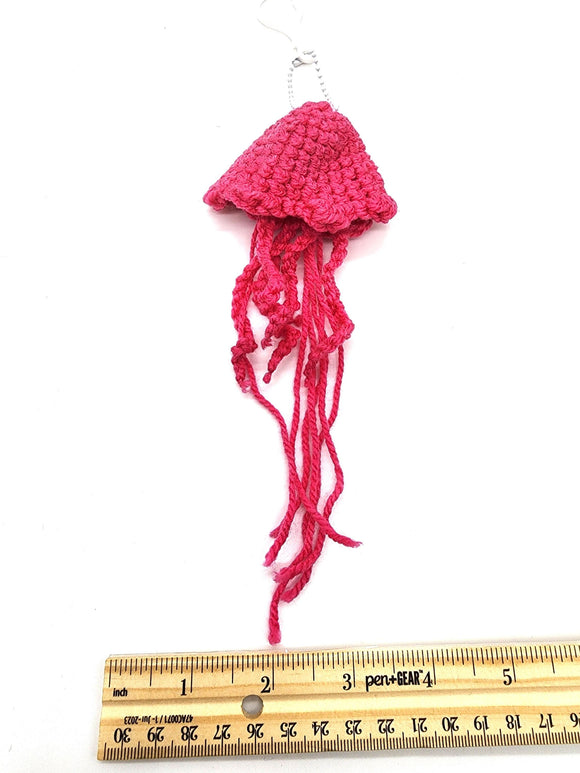 Pink Jellyfish Toy Keychain, Knit Animal Child Toy, Handmade Gift