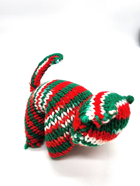 Christmas Kitty, Stuffed Animal Cat, Hand Knit Toy Plushie