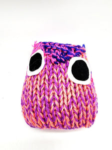 Pink and Purple Owl Stuffed Toy, Knit Animal Child Toy, Handmade Gift