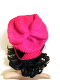 Handmade Pink and Black Knit Beanie Slouch Hat, Stylish Stretchy Hand Knit Hat