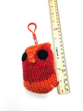 Red and Orange Owl Stuffed Toy Keychain, Knit Animal Child Toy, Handmade Gift