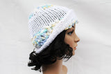 White Fuzzy Knit Beanie Hat, Handmade Hat, Stretch Beanie, Hand Knit Hat