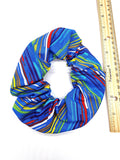 Blue Stripes Hair Scrunchie, Elastic Cotton Fabric Hair Tie