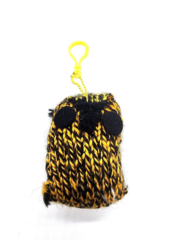 Black and Yellow Owl Stuffed Toy Keychain, Knit Animal Child Toy, Handmade Gift