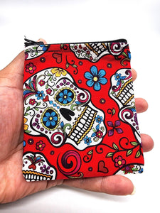 Red Sugar Skull Fabric Coin Pouch, Small Bag, Coin Purse, Coin Wallet, Change Purse, Printed Fabric