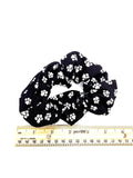 Black Paw Print Hair Scrunchie, Elastic Cotton Fabric Hair Tie