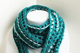 Teal and White Knit Lace Scarf, Handmade Scarf, Winter Scarf, Long Scarf