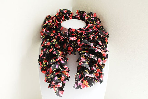 Black with Red Roses Handmade Scarf, Winter Scarf, Long Scarf