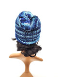 Blue Sparkle Shades Beanie Adult Hat, Hand Knit Winter Cap