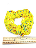 Yellow Dots Hair Scrunchie, Elastic Cotton Fabric Hair Tie