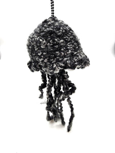 Black and Silver Jellyfish Toy Keychain, Knit Animal Child Toy, Handmade Gift