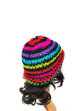 Neon Rainbow Beanie Winter Hat, Hand Knit Hat