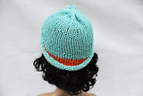 Orange and Turquoise Knit Beanie Hat, Handmade Hat, Stretch Beanie, Hand Knit Hat