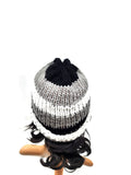 Black White Grey Beanie Winter Hat, Hand Knit Hat