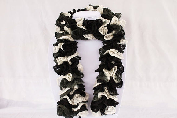 Black and White Ruffle Scarf, Handmade Scarf, Winter Scarf, Long Scarf