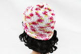 White Floral Knit Beanie Hat, Handmade Hat, Stretch Beanie, Hand Knit Hat