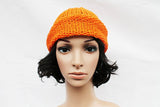 Orange Knit Beanie Hat, Handmade Hat, Stretch Beanie, Hand Knit Hat