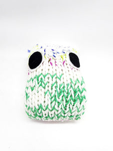 Green and White Owl Stuffed Toy, Knit Animal Child Toy, Handmade Gift