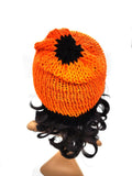 Orange and Black Knit Beanie Hat, Handmade Stretch Beanie, Cozy Hand Knit Hat, Winter Fashion