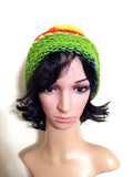 Rainbow Knit Beanie Hat, Handmade & Hand Knit Colorful Winter Hat