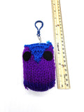 Purple and Blue Owl Stuffed Toy Keychain, Knit Animal Child Toy, Handmade Gift