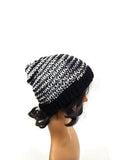 Black and White Knit Beanie Hat, Winter Hat, Knitted Hat