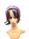 Red White Blue Beanie Hat, Hand Knit Winter Cap