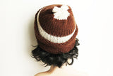 Brown and White Knit Beanie Hat, Handmade Hat, Stretch Beanie, Hand Knit Hat