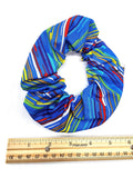 Blue Stripes Hair Scrunchie, Elastic Cotton Fabric Hair Tie