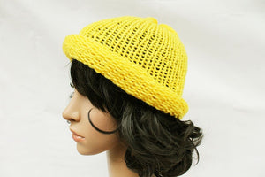 Yellow Knit Beanie Hat, Handmade Stretch Beanie, Cozy Hand Knit Hat, Winter Fashion