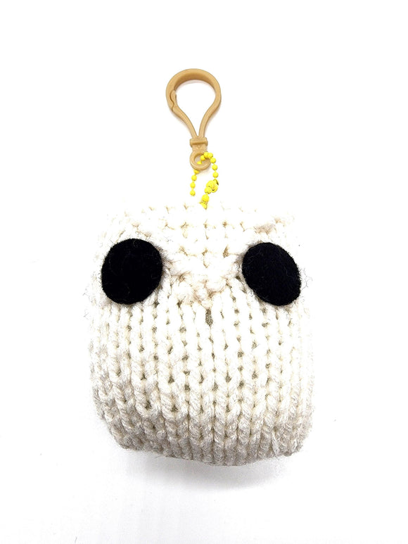 White Owl Stuffed Toy Keychain, Knit Animal Child Toy, Handmade Gift