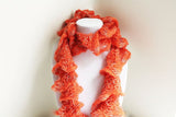 Orange Silver Sequins Ruffle Knit Scarf, Handmade Scarf, Winter Scarf, Long Scarf