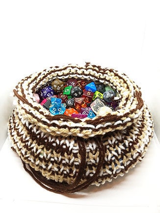 Brown Tan White Large Dice Bag, Drawstring Bag, DND, Tabletop Games, Large Dice Bag, Dice Pouch