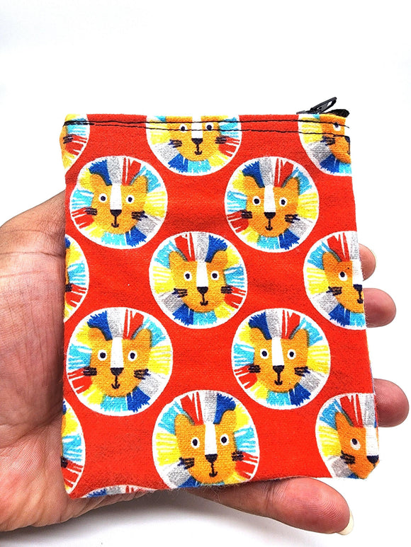 Red Cat Fabric Coin Pouch, Small Bag, Coin Purse, Coin Wallet, Change Purse, Printed Fabric