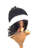 Black and White Knit Beanie Hat, Handmade Stretch Beanie, Cozy Hand Knit Hat, Winter Fashion